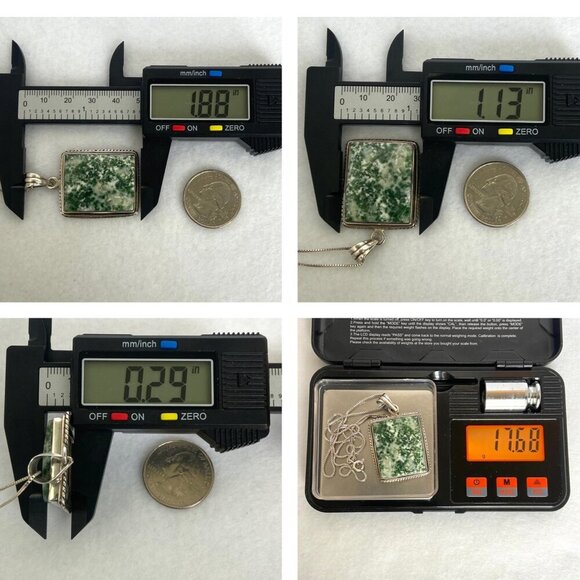 Sterling Silver 925 Bezel Set Tree Agate Rectangular Pendant Necklace 18.5" - Picture 11 of 16